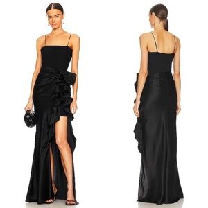 Cinq a Sept Drina Gown Sleeveless Draped Dress Silk Skirt Overlay Black